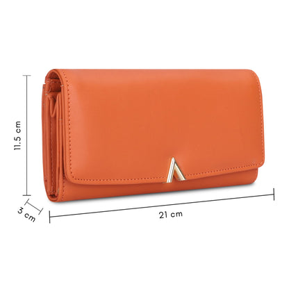 THE CLOWNFISH FashionFinesse Collection Faux Leather Bi-Fold Womens Wallet Clutch Ladies Purse with Multiple Card Slots (Orange)