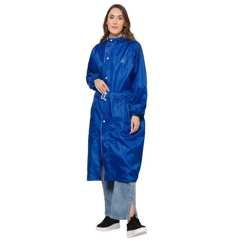 THE CLOWNFISH Polyester Raincoats For Women Rain Coat For Women Raincoat For Ladies Waterproof Reversible Double Layer. Drizzle Diva Series (Royal Blue, X-Large)