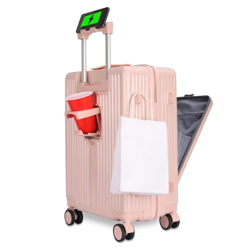 THE CLOWNFISH Cabin Trolley Bag | ABS/Polycarbonate | TSA Lock 8 Wheels 360 Rotation Cup Holder USB Port Laptop Compartment | Pink