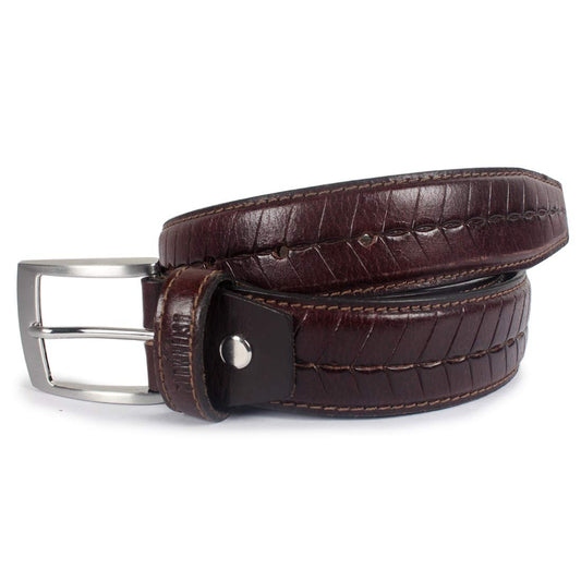 THE CLOWNFISH Men's Genuine Leather Belt with Embossed Design - Dark Brown (Size - 36 inches)