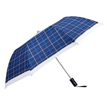 THE CLOWNFISH Umbrella Drizzle Series 2- Fold Auto Open Waterproof Pongee Umbrellas For Men and Women (Checks Design- Navy Blue Blue)