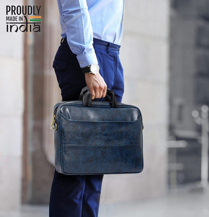 THE CLOWNFISH Unisex-Adult Divine Faux Leather 15.6 Inch Laptop Messenger Bag Briefcase (Blue)