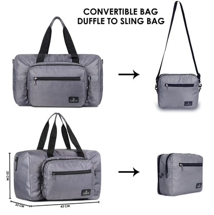 The Clownfish Rebecca Series 25 litres Polyester Convertible Travel Duffle Bag Weekender Bag Crossbody Sling Bag (Dark Grey)