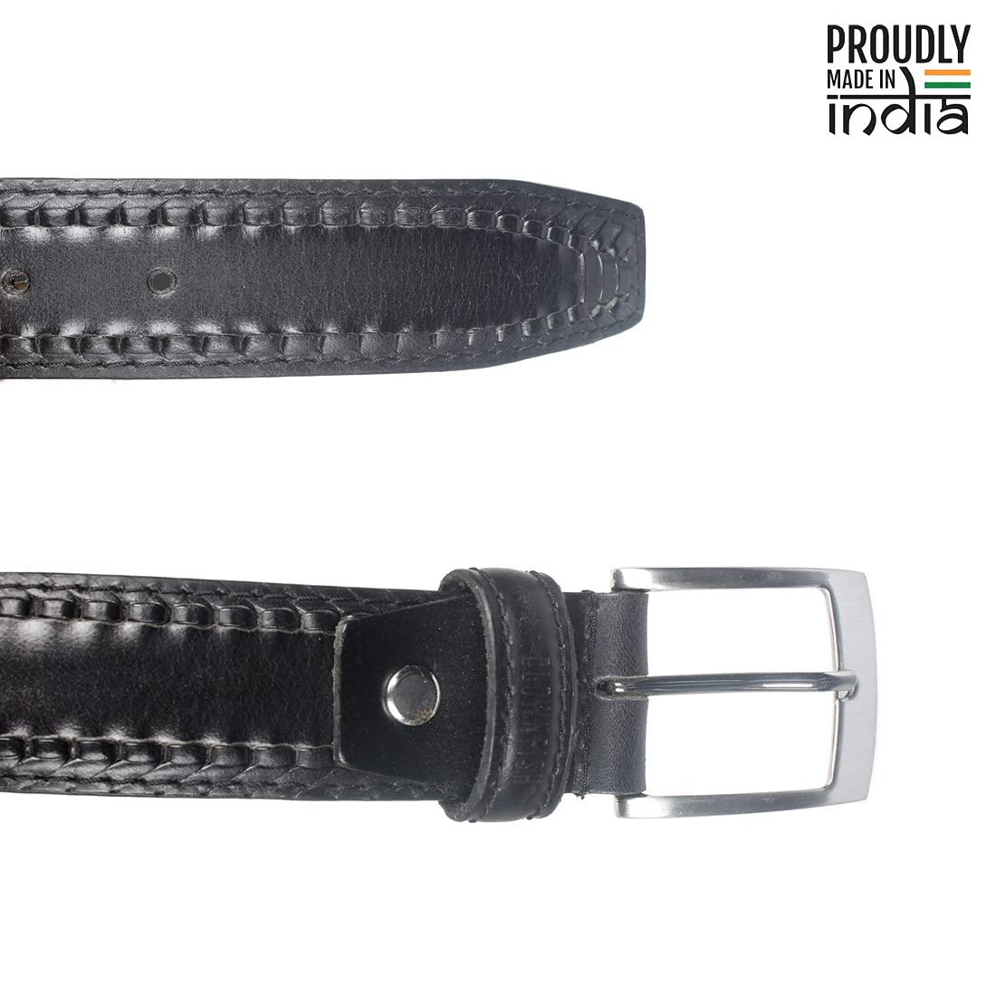 THE CLOWNFISH Men's Genuine Leather Belt with Embossed Design - Charcoal Black (Size - 40 inches)