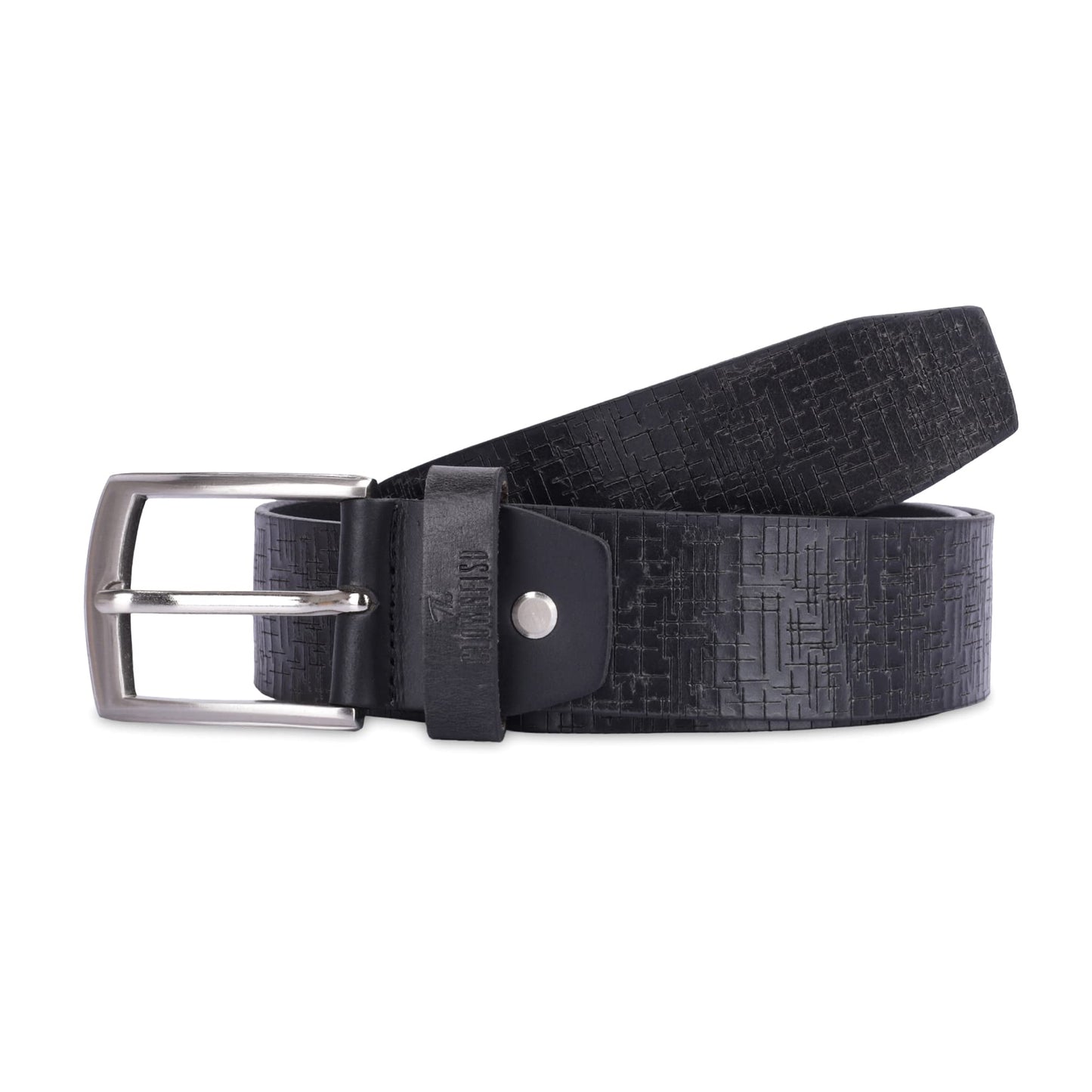 THE CLOWNFISH Men's Genuine Leather Belt with Textured Design- Black (Size-40 inches)
