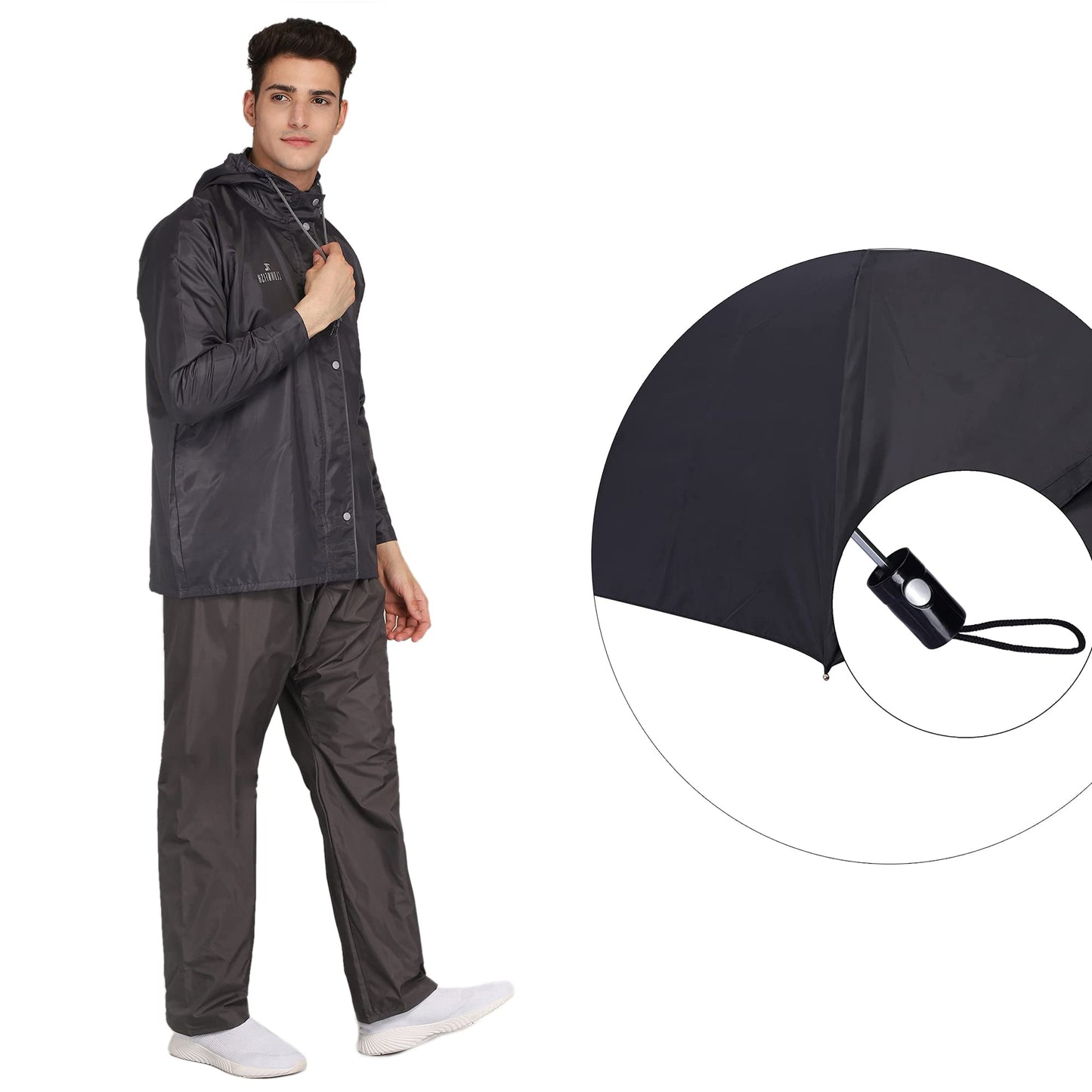 THE CLOWNFISH Combo Of Rain Coat for Men Waterproof Polyester (Grey 3XL) Umbrella Savior Series 3 Fold Waterproof Polyester (Black)