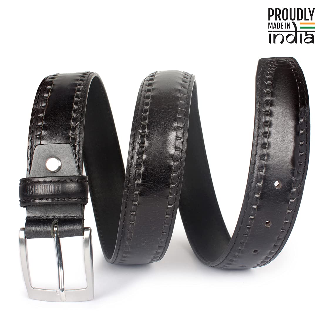 THE CLOWNFISH Men's Genuine Leather Belt with Embossed Design - Charcoal Black (Size - 40 inches)