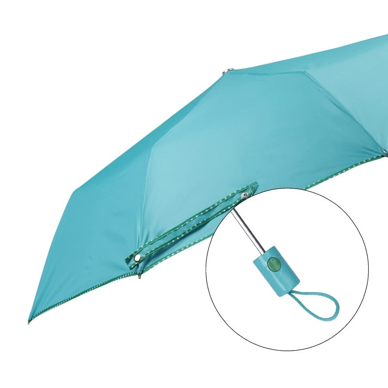 THE CLOWNFISH Umbrella Monochrome Series 3 Fold Auto Open Waterproof Water Repellent 190 T Polyester Double Coated Silver Lined Dotted Border Umbrellas For Men and Women (Turquiose Blue)