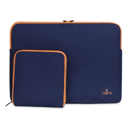 The Clownfish Jawa Series Neoprene Unisex 15.6 inch Tablet Case Laptop Sleeve Laptop Case Slipcase with Zip Pouch (Navy Blue with Orange Top Piping)