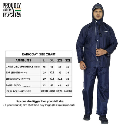 THE CLOWNFISH Rain Coat Waterproof Raincoat With Pants Polyester Reversible Double Layer Standard Length Rain Coat For Men Bike Rain Suit Jacket Suit Inner Mobile Pocket With Storage Bag(Blue Xxl)