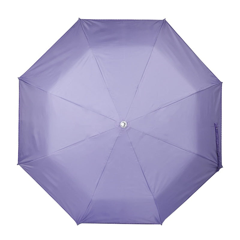 THE CLOWNFISH Umbrella Monochrome Series 3 Fold Auto Open Waterproof Water Repellent 190 T Polyester Double Coated Silver Lined Dotted Border Umbrellas For Men and Women (Lavender)