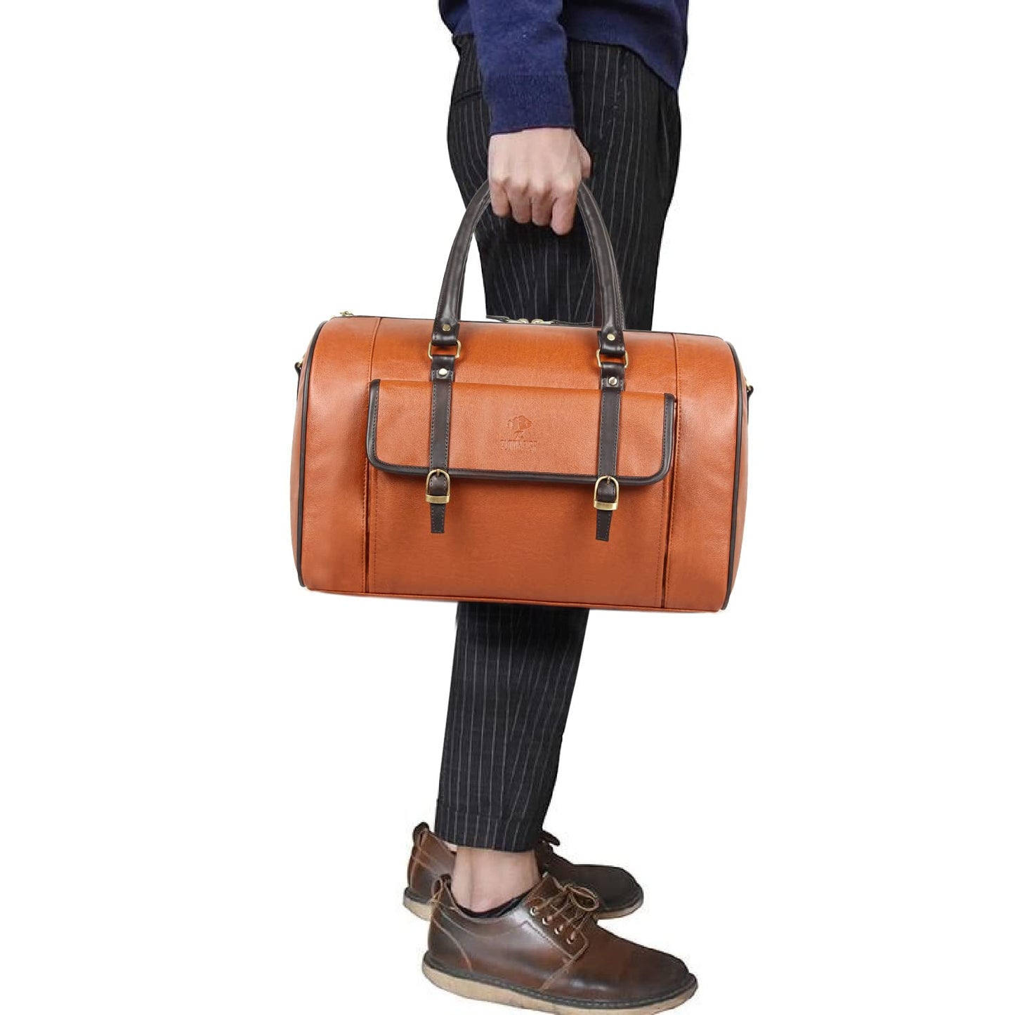 The Clownfish Arlo 25 litres Unisex Faux Leather Travel Duffle Bag Weekender bag (Tan)