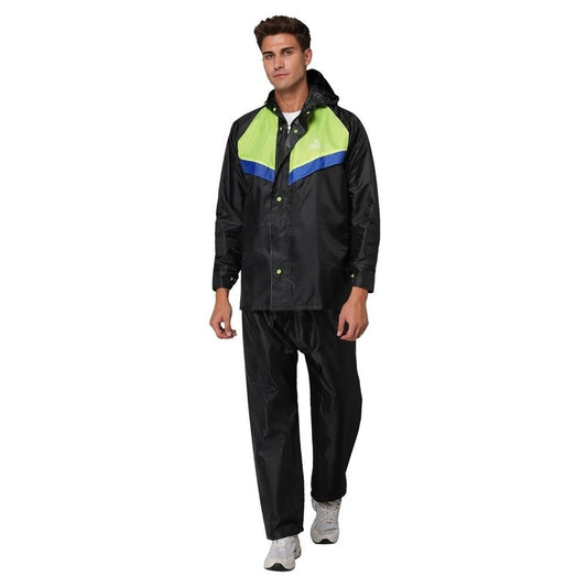 THE CLOWNFISH Sky Pro Series Men's Waterproof Polyester Double Coating Raincoat with Hood and Reflector Logo at Back. Set of Top and Bottom (Black, XXXL)