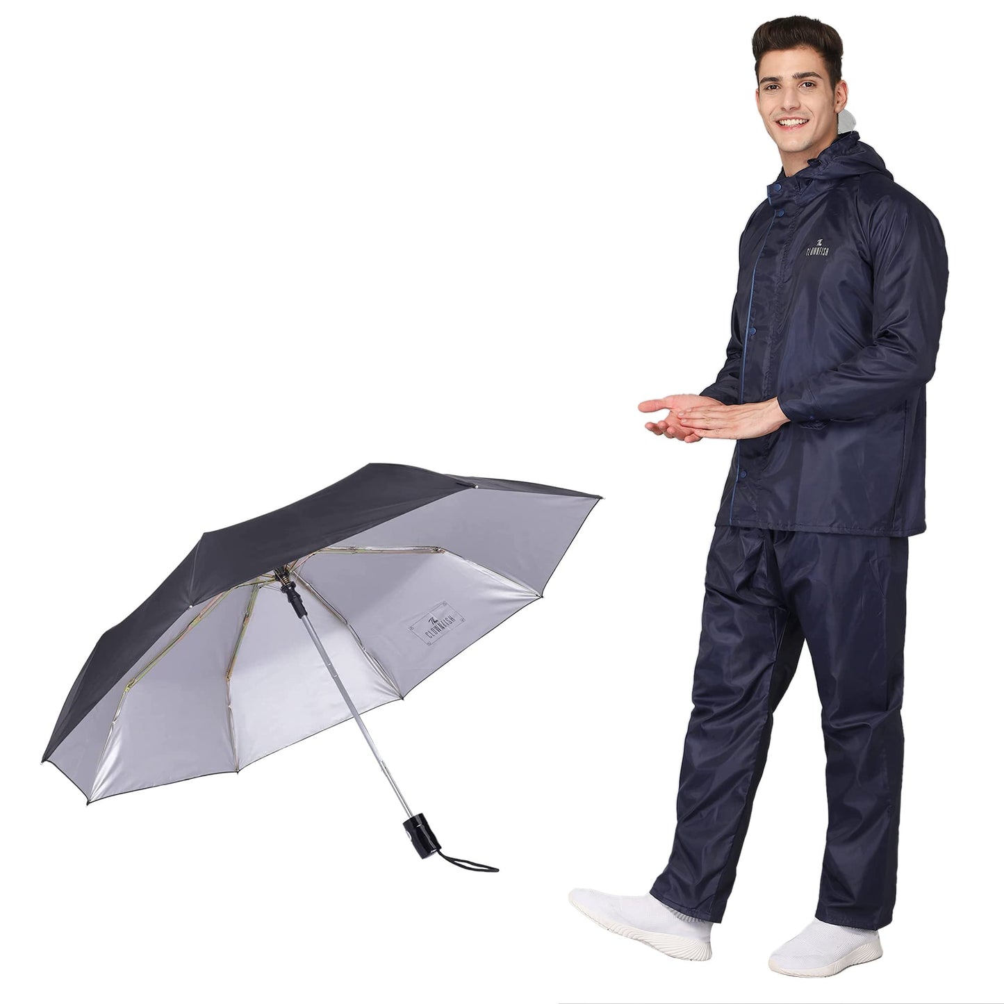 THE CLOWNFISH Combo Of Rain Coat for Men Waterproof Polyester (Blue 2XL) Umbrella Savior Series 3 Fold Waterproof Polyester (Black)