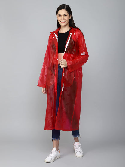 THE CLOWNFISH Cindrella Series Womens Waterproof PVC Self Design Longcoat/Raincoat with Adjustable Hood (Purple, X-Large)
