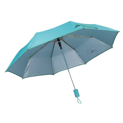 THE CLOWNFISH Umbrella Monochrome Series 3 Fold Auto Open Waterproof Water Repellent 190 T Polyester Double Coated Silver Lined Dotted Border Umbrellas For Men and Women (Turquiose Blue)