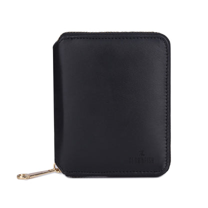 THE CLOWNFISH Zia Genuine Leather Bi-Fold Zip Around Wallet for Women with Multiple Card Slots & Coin Pocket (Black-1)