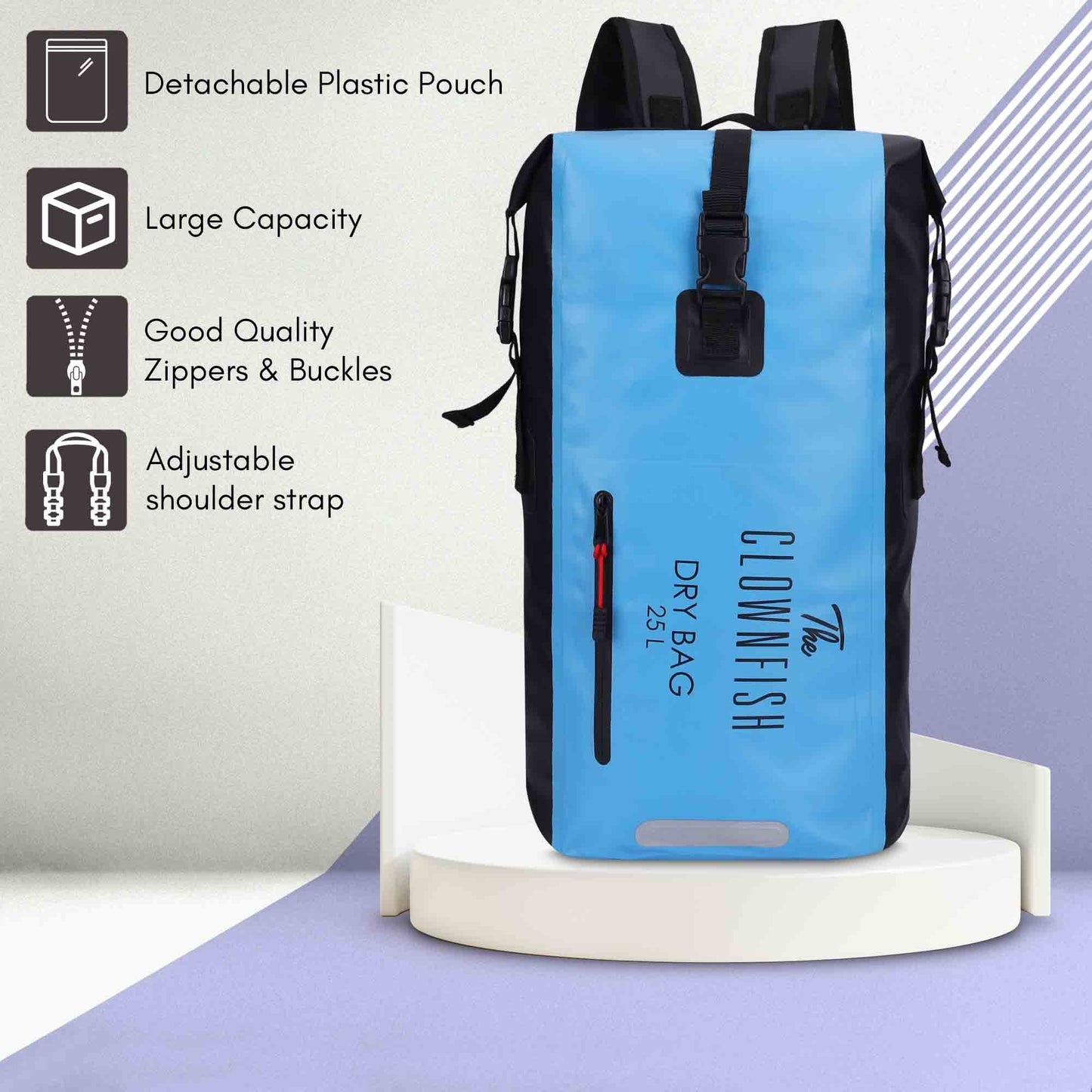 THE CLOWNFISH Waterproof PVC 25 Liter Dry Bag Dry Sack Lightweight Dry Backpack with Waterproof Accessory Bag for Water Sport Hiking Trekking Camping Boating (Blue)