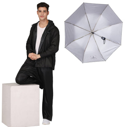 THE CLOWNFISH Combo Of Rain Coat for Men Waterproof Polyester (Black 4XL) Umbrella 3 Fold Waterproof Pongee (Checks Design- Dark Pink)