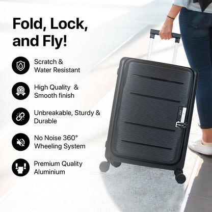 THE CLOWNFISH Collapsible Series Luggage Polypropylene Hard Case Suitcase Spinner Eight Wheel Foldable Trolley Bag With Tsa Lock- Coffee (Small Size, 51 Cm-20 Inch), H-56 Centimeters