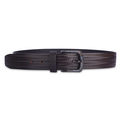 THE CLOWNFISH Men's Genuine Leather Belt with Textured/Embossed Design-Dark Brown (Size-32 inches)