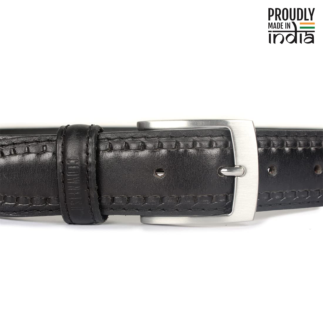 THE CLOWNFISH Men's Genuine Leather Belt with Embossed Design - Charcoal Black (Size - 40 inches)