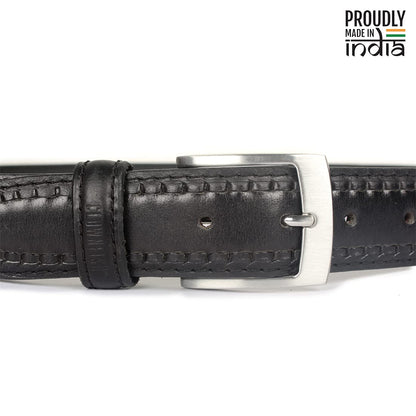 THE CLOWNFISH Men's Genuine Leather Belt with Embossed Design - Charcoal Black (Size - 32 inches)