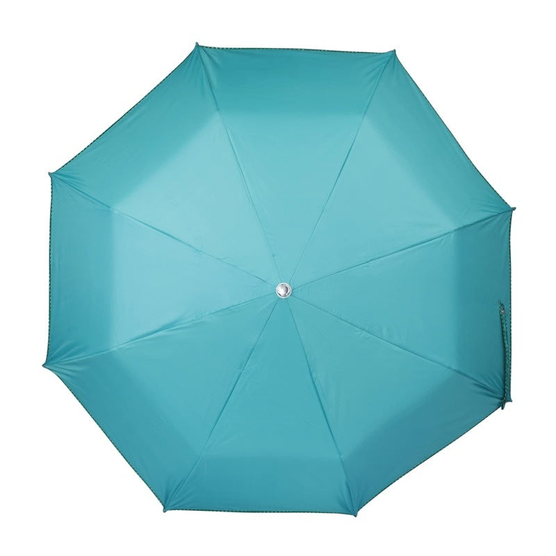 THE CLOWNFISH Umbrella Monochrome Series 3 Fold Auto Open Waterproof Water Repellent 190 T Polyester Double Coated Silver Lined Dotted Border Umbrellas For Men and Women (Turquiose Blue)