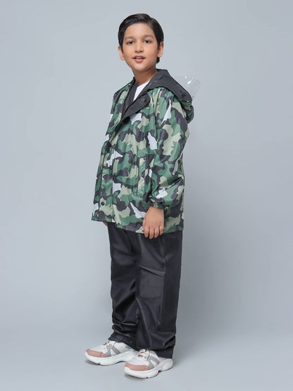 THE CLOWNFISH Duke Series Kids Waterproof Polyester Double Coating Reversible Raincoat with Hood and Reflector Logo at Back. Set of Top and Bottom. Printed Plastic Pouch. Kid Age-11-13 years (Black)