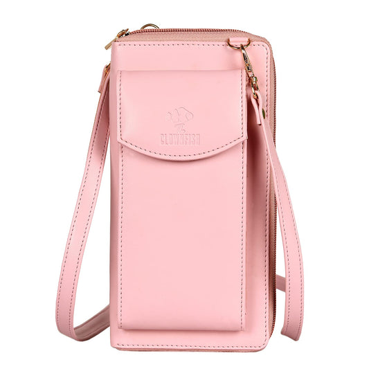 THE CLOWNFISH Siona Ladies Wallet Womens Sling Bag with Front Mobile Pocket (Pink)