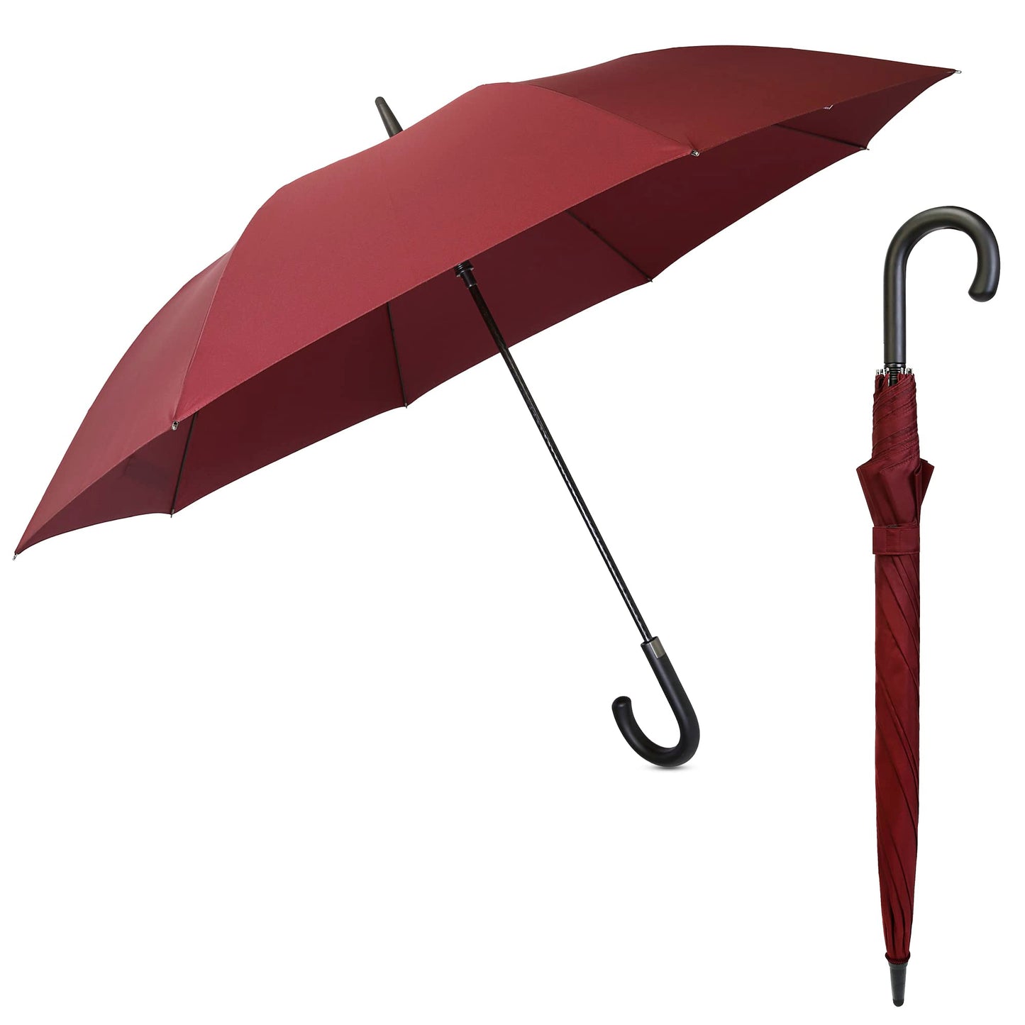 THE CLOWNFISH Umbrella Celebrity Series Single Fold Auto Open J- shape Handle Waterproof Pongee Umbrellas For Men and Women (Maroon)