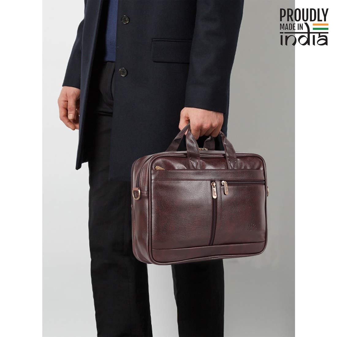 THE CLOWNFISH Faux Leather 10 litre Laptop Briefcase for 15.6 inches Laptops (Dark Brown)