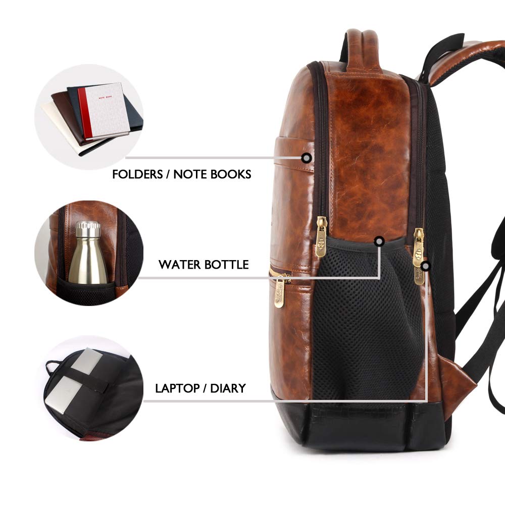 THE CLOWNFISH Sabre Unisex Faux Leather Chestnut Brown 15.6 inch Laptop Backpack | Casual Backpack | School Bag (Chestnut Brown)