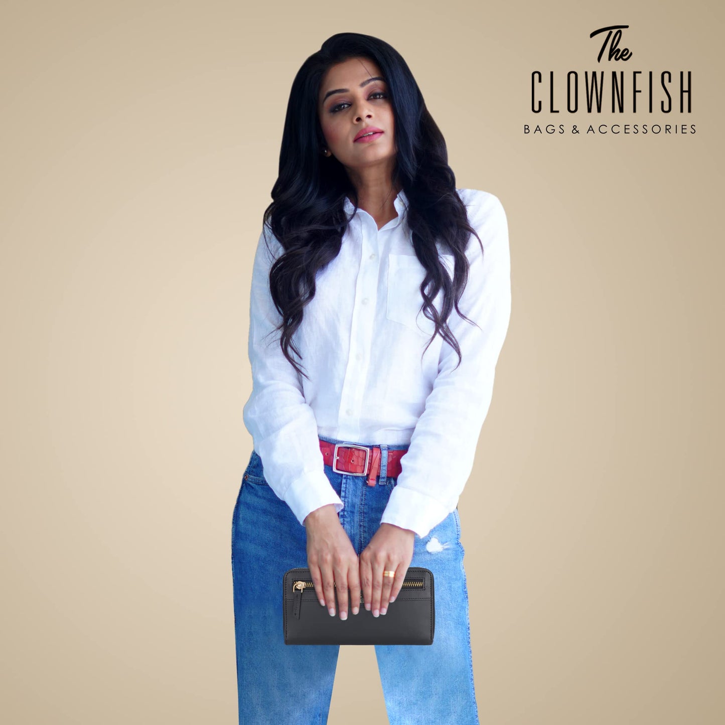 THE CLOWNFISH Eliana Collection Genuine Leather Zip Around Style Womens Wallet Clutch Ladies Purse with Card Holders (Navy Blue)