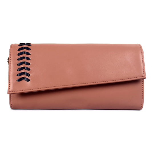 THE CLOWNFISH Myra Collection Womens Wallet Clutch Ladies Purse Sling Bag with Card slots (Peach)