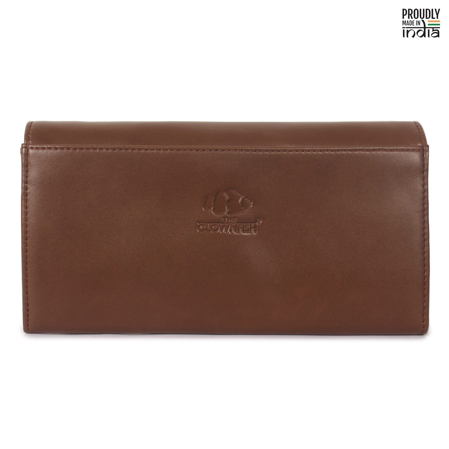 THE CLOWNFISH Laura Collection Womens Wallet Clutch Ladies Purse with multiple card slots (Brown)