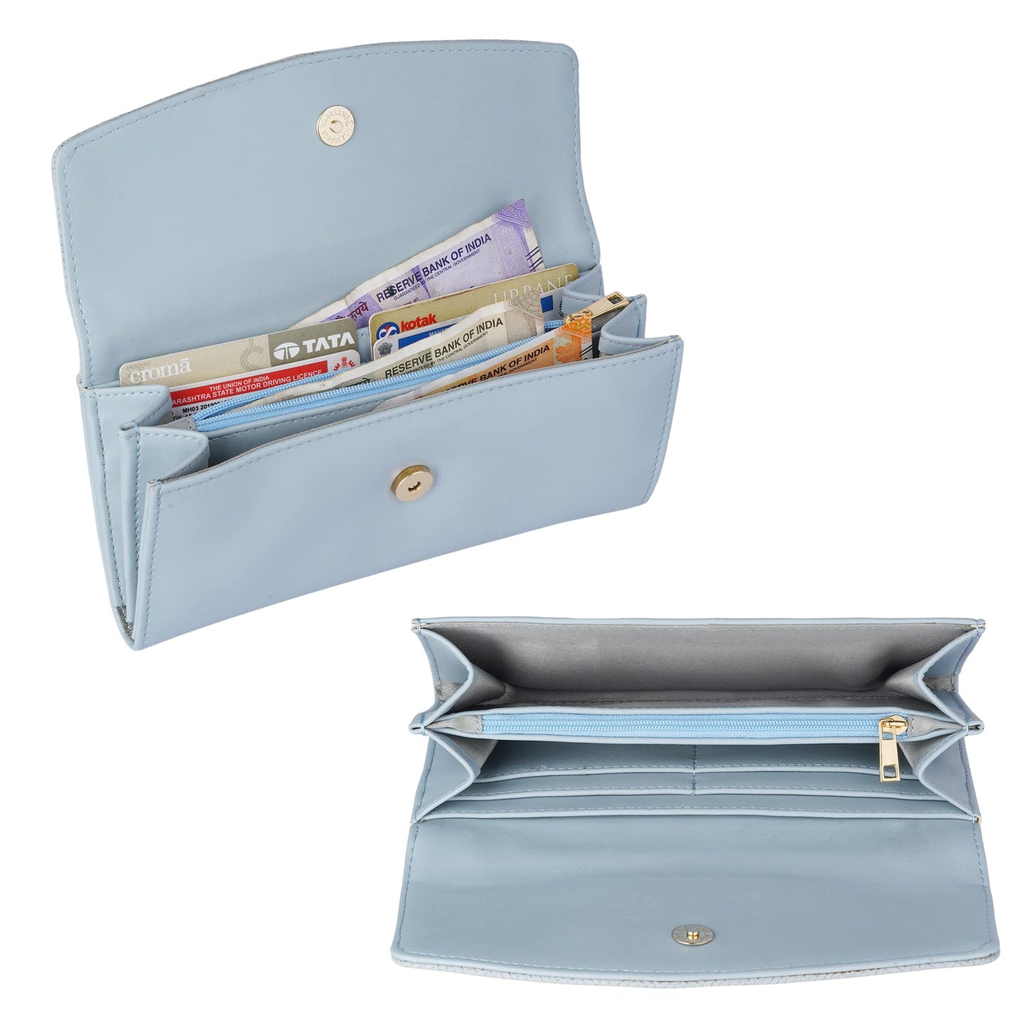 THE CLOWNFISH Remy Collection Womens Wallet Clutch Ladies Purse with Multiple Card Slots (Sky Blue)