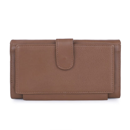 THE CLOWNFISH Elsa Collection Genuine Leather Tri-Fold Womens Wallet Clutch Ladies Purse with Multiple Card Slots & ID Card Windows (Dark Brown)