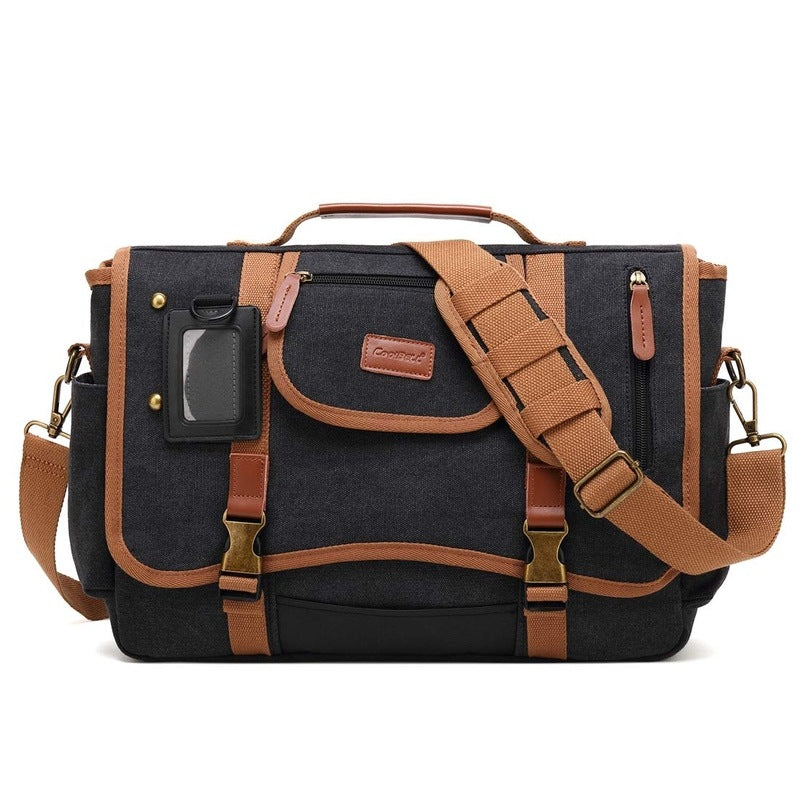 THE CLOWNFISH CoolBELL Canvas 15.6 Inches Laptop Messenger Bag (Black)