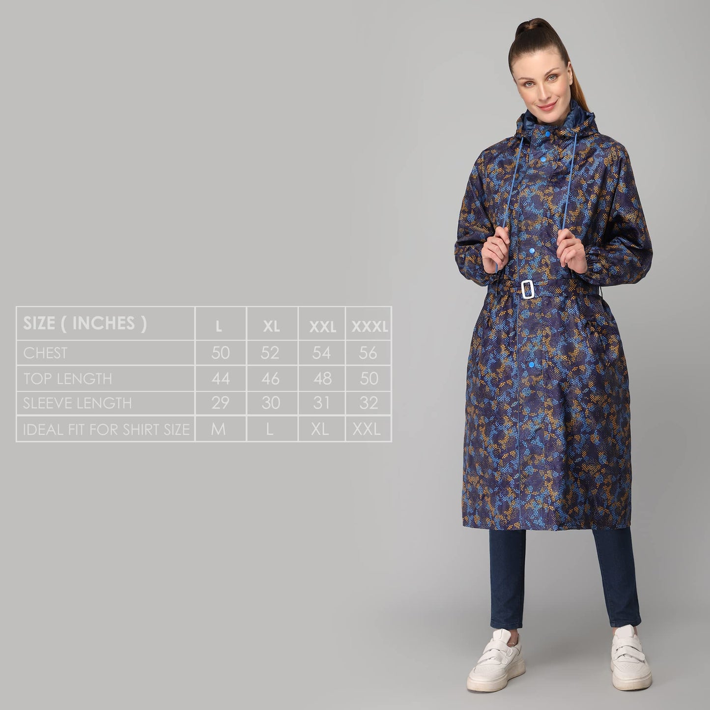 THE CLOWNFISH Juliet Series Raincoats for Women Rain Coat for Women Raincoat for Ladies Waterproof Reversible Double Layer Longcoat with Printed Plastic Pouch (Blue, Large)