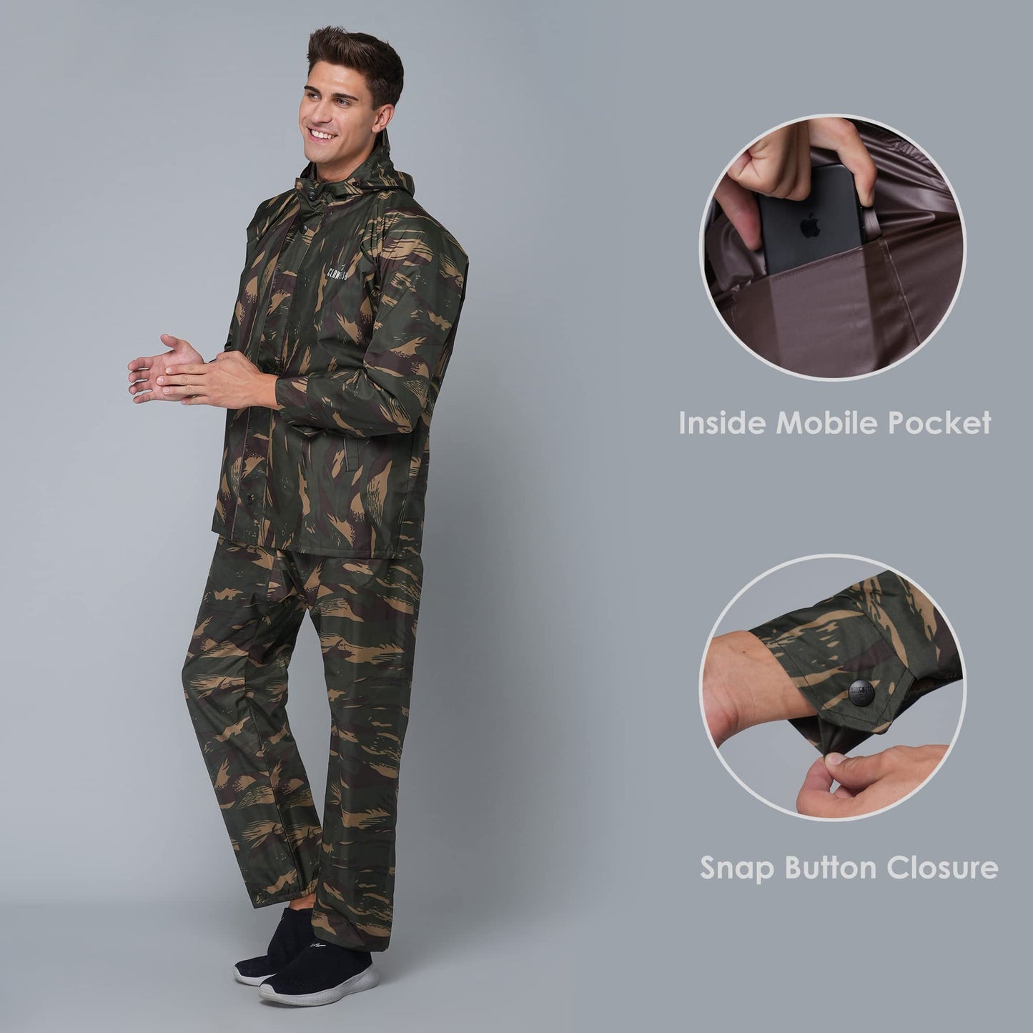 THE CLOWNFISH Men's Raincoat (COMMANDER-XXL-CAMOU_Commander Camouflage_2XL)