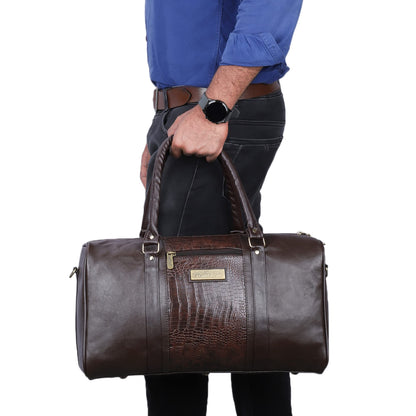 The Clownfish Jordan 25 litres Unisex Faux Leather Travel Duffle Bag Weekender Bag (Dark Brown)
