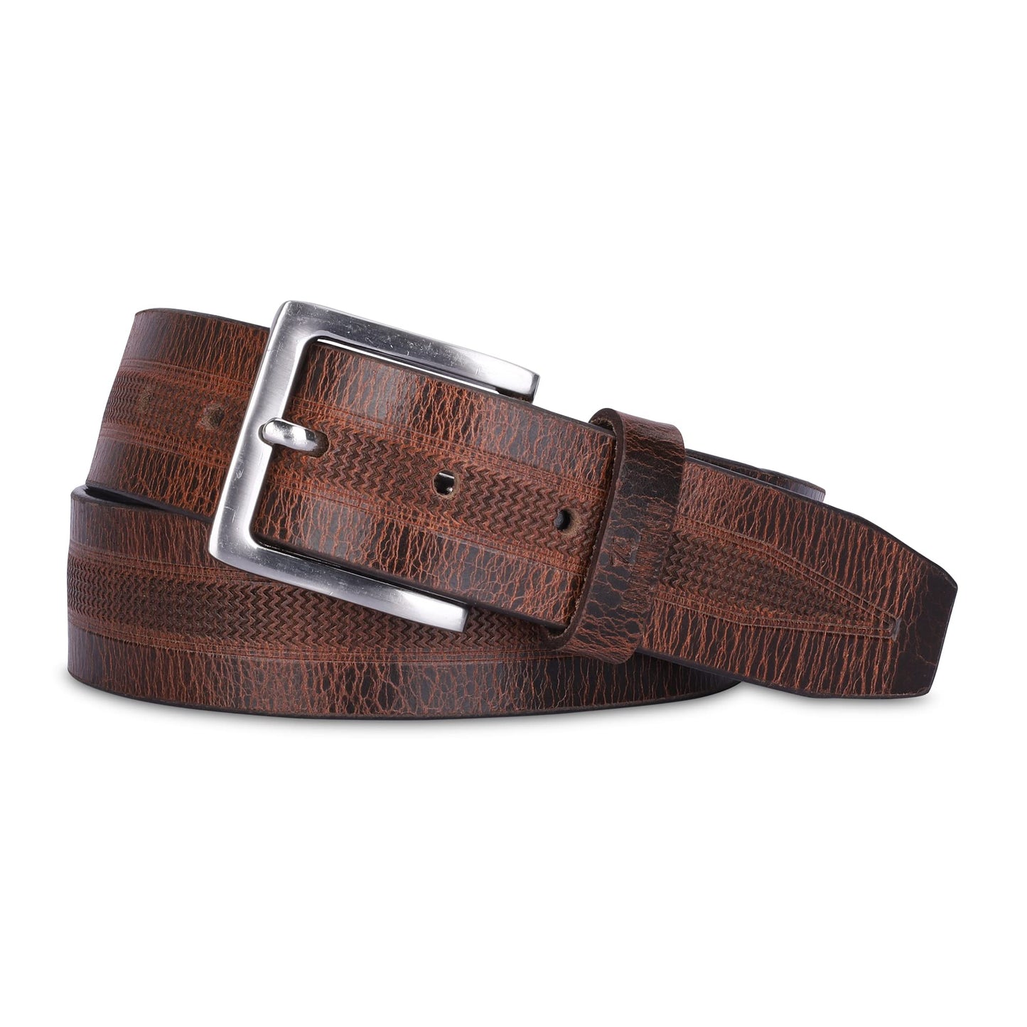 THE CLOWNFISH Men's Genuine Leather Belt with Embossed Design- Tan (Size-36 inches)
