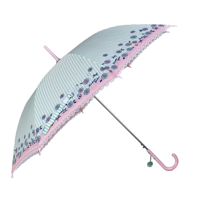 THE CLOWNFISH Umbrella 2 Fold Auto Open Waterproof Pongee Umbrellas For Men and Women (Stripe Design Laced Border- Pistachio Green)