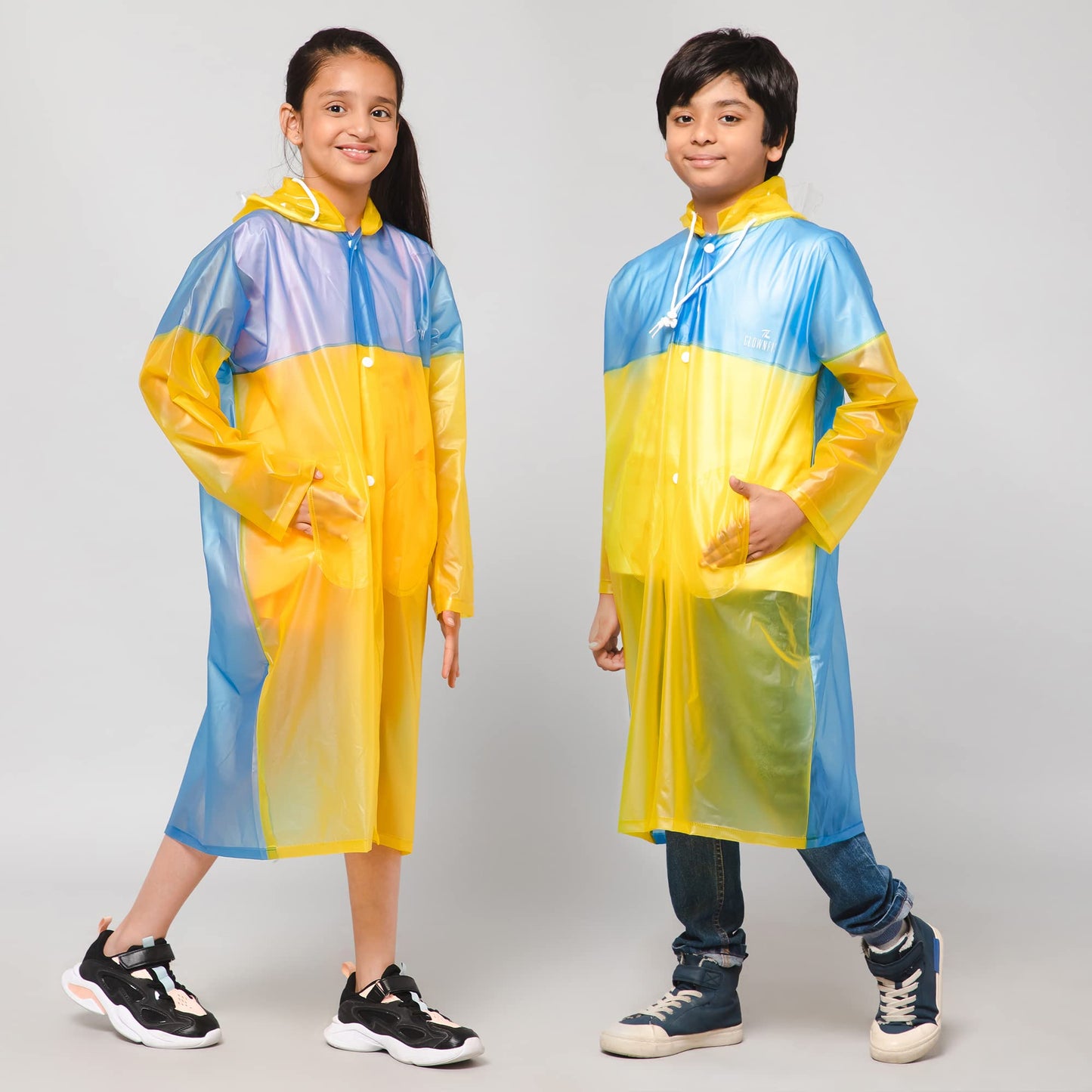 THE CLOWNFISH Puddle Jumper Series Unisex Kids Waterproof Single Layer PVC Longcoat/Raincoat with Adjustable Hood. Age-3-4 Years (Fluoroscent Pink)