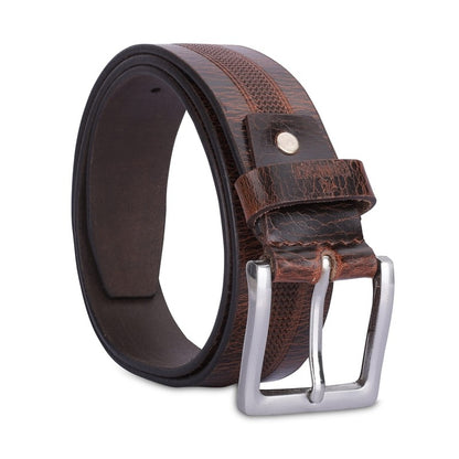 THE CLOWNFISH Men's Genuine Leather Belt with Embossed Design -Tan (Size-40 inches)