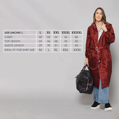 THE CLOWNFISH Polyester Raincoats For Women Raincoat For Ladies Waterproof Reversible Double Layer. Drizzle Diva Series (Maroon, Large)