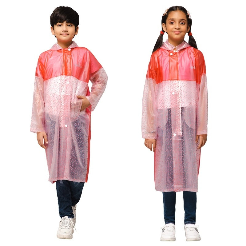 THE CLOWNFISH Misty Magic Series Unisex Kids Waterproof Single Layer PVC Longcoat/Raincoat with Adjustable Hood. Age-3-4 Years (Rose Red)