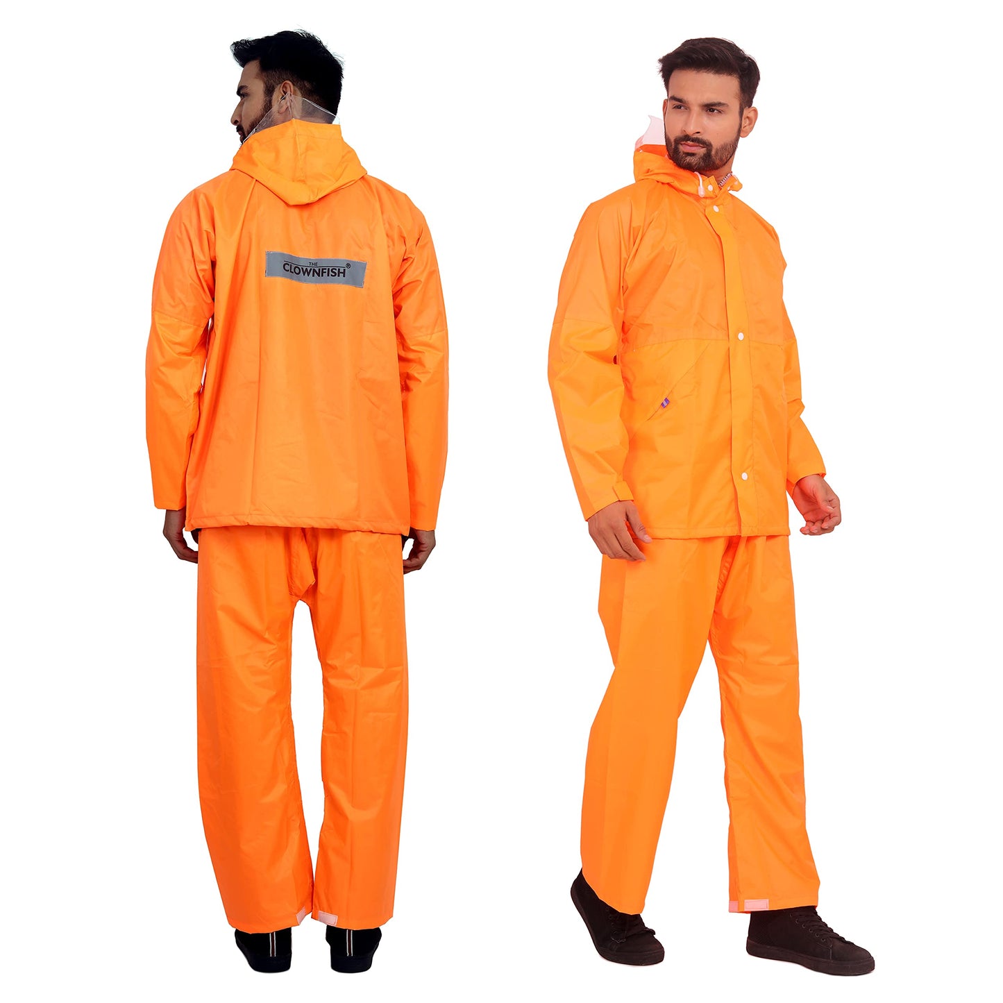 THE CLOWNFISH Classic Series Men's Solid Waterproof Rain coat with Hood Set of Top and Bottom. (Blue, Large)