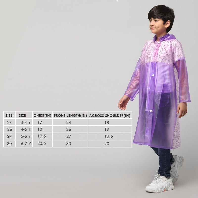 THE CLOWNFISH Drip Dude Series Unisex Kids Waterproof Single Layer PVC Longcoat/Raincoat with Adjustable Hood. Age-4-5 Years (Purple)